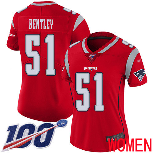 New England Patriots Football 51 100th Season Limited Red Women Ja Whaun Bentley NFL Jersey